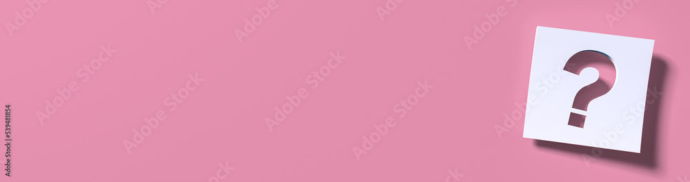 Aufkleber question mark in front of a red color wall background. business support concept - 3d rendering.