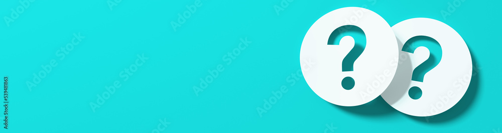 Poster question mark in front of a red color wall background. business support concept - 3d rendering.