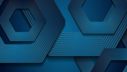 Obraz premium Blue and golden hexagons abstract luxury background