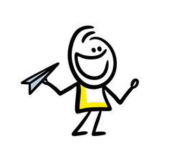 Funny little boy launching an airplane to the sky.