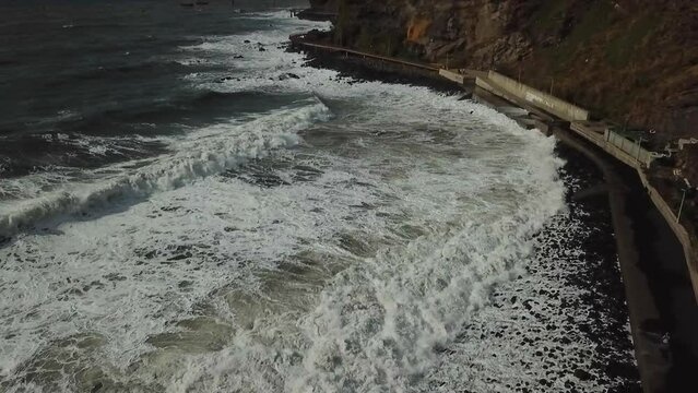 Drone shot of the waves in Madeira