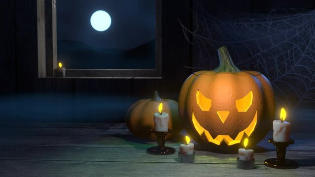 3d animation of pumpkin with candles on dark background with moon, Halloween  themed loop video Stock-Video | Adobe Stock