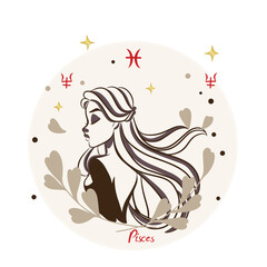 Cartoon girl, Pisces, Zodiac sign, decoration, doodle