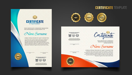 Obraz premium Modern certificate template with beautiful combination color on waving shape background