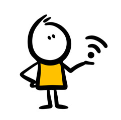 Doodle character holds wifi sign in his hand.