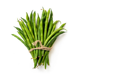Green string beans isolated on white background. Top view. High resolution product
