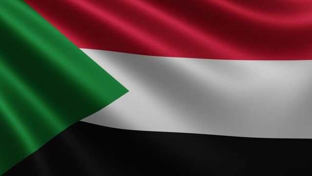 The Sudanese flag flutters in the wind close-up, the national flag of Sudan flutters in 3d, in 4k resolution. High quality 4k footage