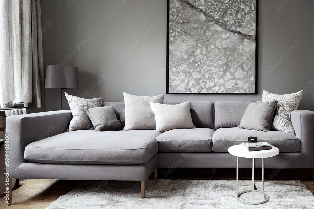 Canvas Prints Beautiful living room interior with comfortable gray sofa