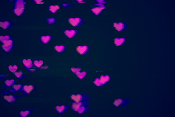 Digital distorted interlaced pink hearts futuristic pattern. Modern cyberpunk love background with motion glitch effect. Retro futurism, Cyber romantic vaporwave flyer design, rave 80s 90s aesthetic
