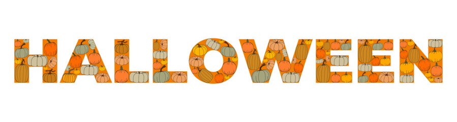 World "Halloween". Pumpkins. Different sizes and colors. White background. Orange, yellow, brown colors.