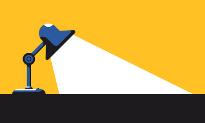 High contrast color lamp idea on office desktop table with light bulb spotlight. Business FAQ brilliant concept. Vector illustration flat design for banner, background, and wallpaper.