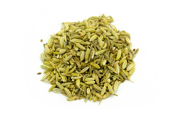 Dried top view fennel seed tea on white
