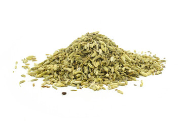 Dry grain fennel seed tea isolated on white