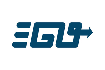 Word Go with arrow. Blue vector lettering on white background. 