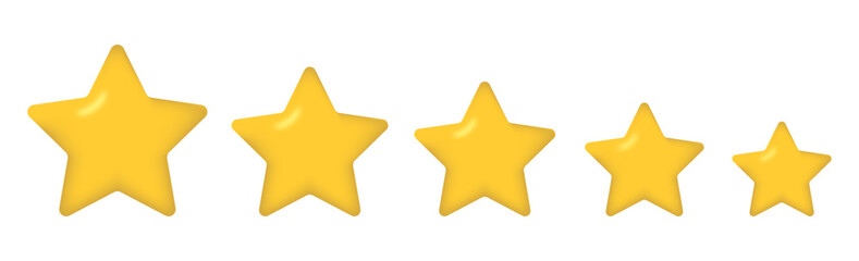 Five rating yellow stars. Star icon. Vector yellow isolated five stars. Customer feedback concept. Vector 5 stars rating review. Quality shape design.