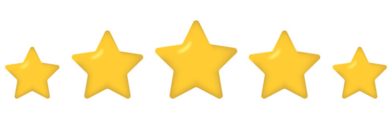Five rating yellow stars. Star icon. Vector yellow isolated five stars. Customer feedback concept. Vector 5 stars rating review. Quality shape design.