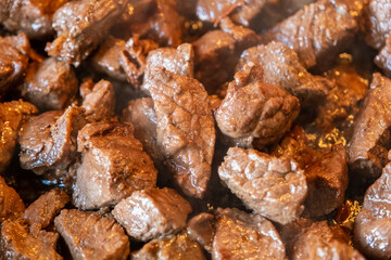 Lightly fried cut venison into pieces for a healthy meal