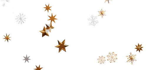 golden openwork shiny snowflakes, star, 3D rendering.