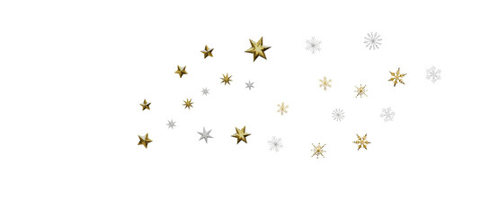 golden openwork shiny snowflakes, star, 3D rendering.