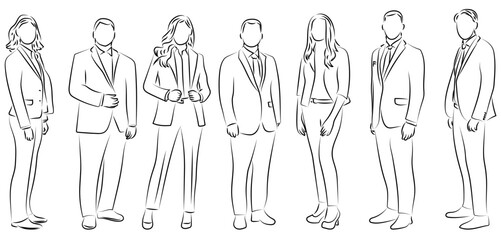 7 Anwälte Anzugträger Berater Zeichnung Lineart Vektor Grafik | Lawyers Suits Consultants Drawing Lineart Vector Graphic