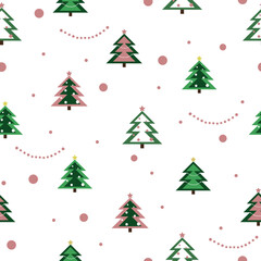Christmas tree pattern on transparent background. Graphic colored Christmas trees. New year seamless pattern