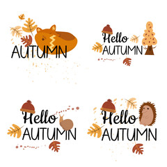 Autumn set with 4 isolated designs. On white background , easy to replace