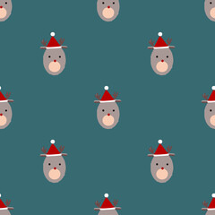 Reindeer pattern on blue background, seamless background. vector.