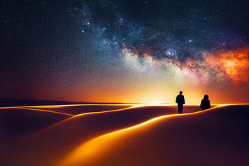 Couple staring at stars in the desert