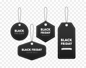 Black Friday sale labels. Different shape ribbon banners collection. Vector price tags isolated.