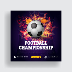 World football soccer championship social media post, web banner, ads or square flyer or poster with gradient colorful template design