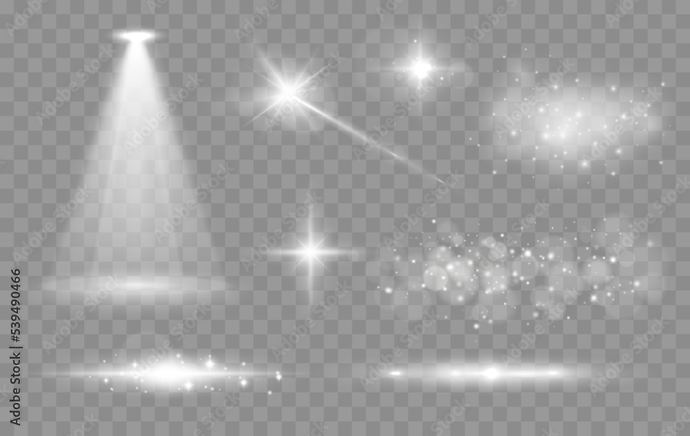 Wall mural shine glowing stars. vector lights and sparks isolated on transparent background