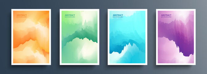 Set of abstract backgrounds with dynamic color gradients. Color stain. Graphic templates collection for brochures, posters, flyers and covers. Vector illustration.