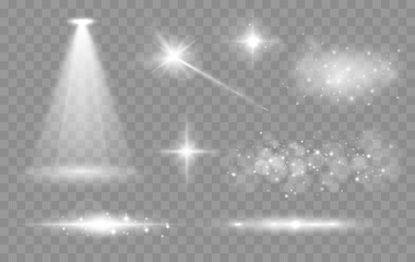 Shine glowing stars. Vector lights and sparks isolated on transparent background - 539490466