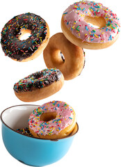donuts falling into a bowl