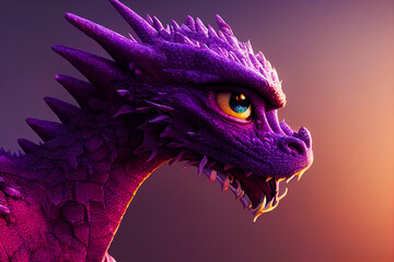 Baby purple dragon. Close up.