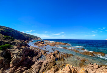 Cliffs close to Plage de Peru (Peru Beach), Coast of Cargese, Corsica, France
