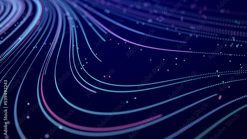 Aufkleber digital background with movement of glowing particles. complex technologies of big data. 3d renderin