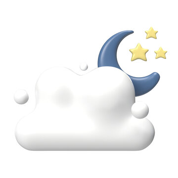 cloudy night moon and stars 3d icon rendering illustration
