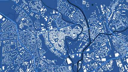 Detailed blue vector map poster of Brno city, linear print map. Skyline urban panorama. Decorative graphic tourist map of Brno territory.