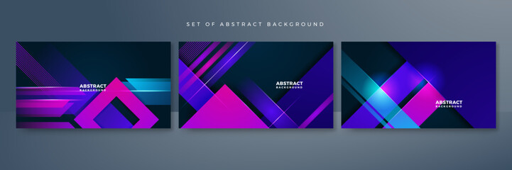 Set of modern digital business technology blue purple abstract design background with lines, waves, speed lights, motion, data concept, science element, cyberspace shapes, and connection lines.