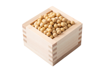 一合枡に入った大豆（透過背景切り抜き合成用png素材）