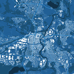 Detailed blue vector map poster of Plzen city, linear print map. Plzeň skyline urban panorama. Decorative graphic tourist map of Plzen territory.