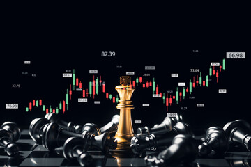 Close-up King Chess Board Game, Business Team Challenge Global industry winner, stock market chart indicator forex business finance investment.