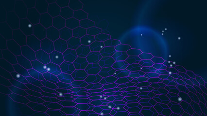 Fototapeta premium Modern digital business technology blue and purple abstract design background with particle dots, wave, data connect, and digital shapes