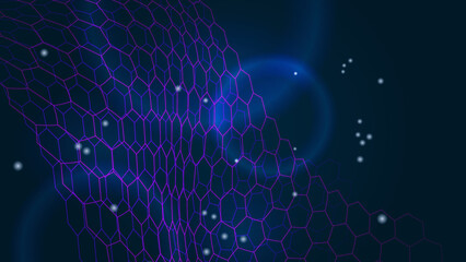 Modern digital business technology blue and purple abstract design background with particle dots, wave, data connect, and digital shapes