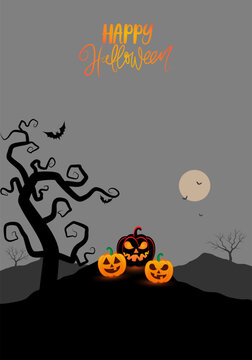 Happy Halloween background template with poster halloween pumpkin and Halloween Elements on black spooky with copy space.