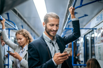business man traveling to work in the subway.