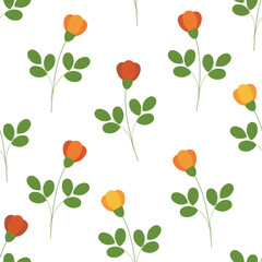 Vector seamless pattern with orange flowers and green leaves