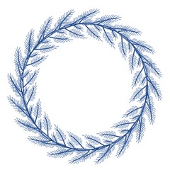 Winter wreath with blue branches and berries. Design for Holidays invitation, greeting card, poster, packaging, print.