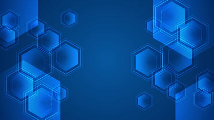 Blue background with various technological elements. Hi-tech computer digital technology concept. Abstract technology communication. Hexagon glowing lines. Speed and motion blur over dark background.